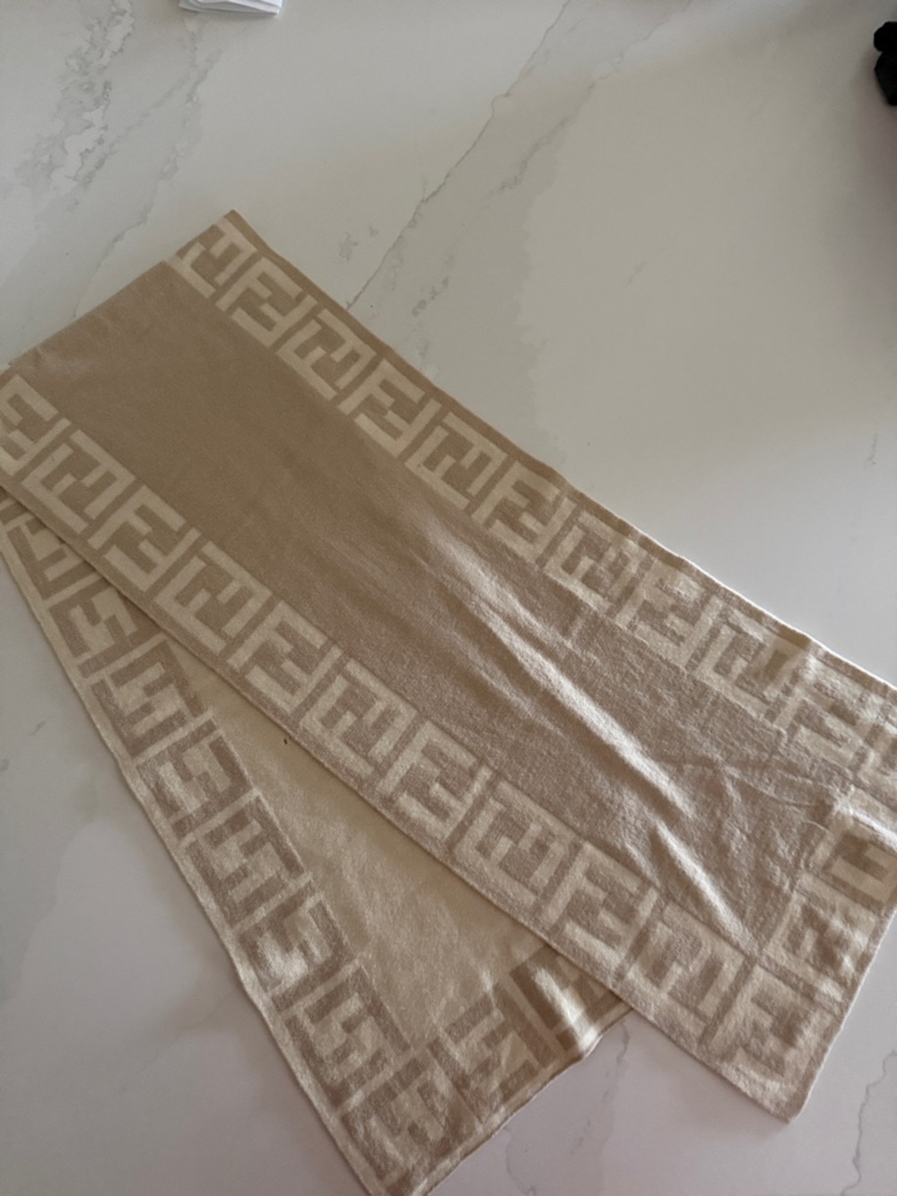 Fendi Beige and Cream Logo Border Scarf